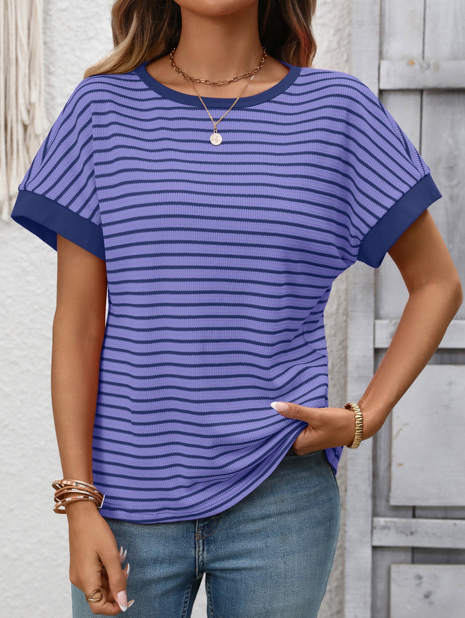 Crew Neck Patchwork Short Sleeve T Shirt