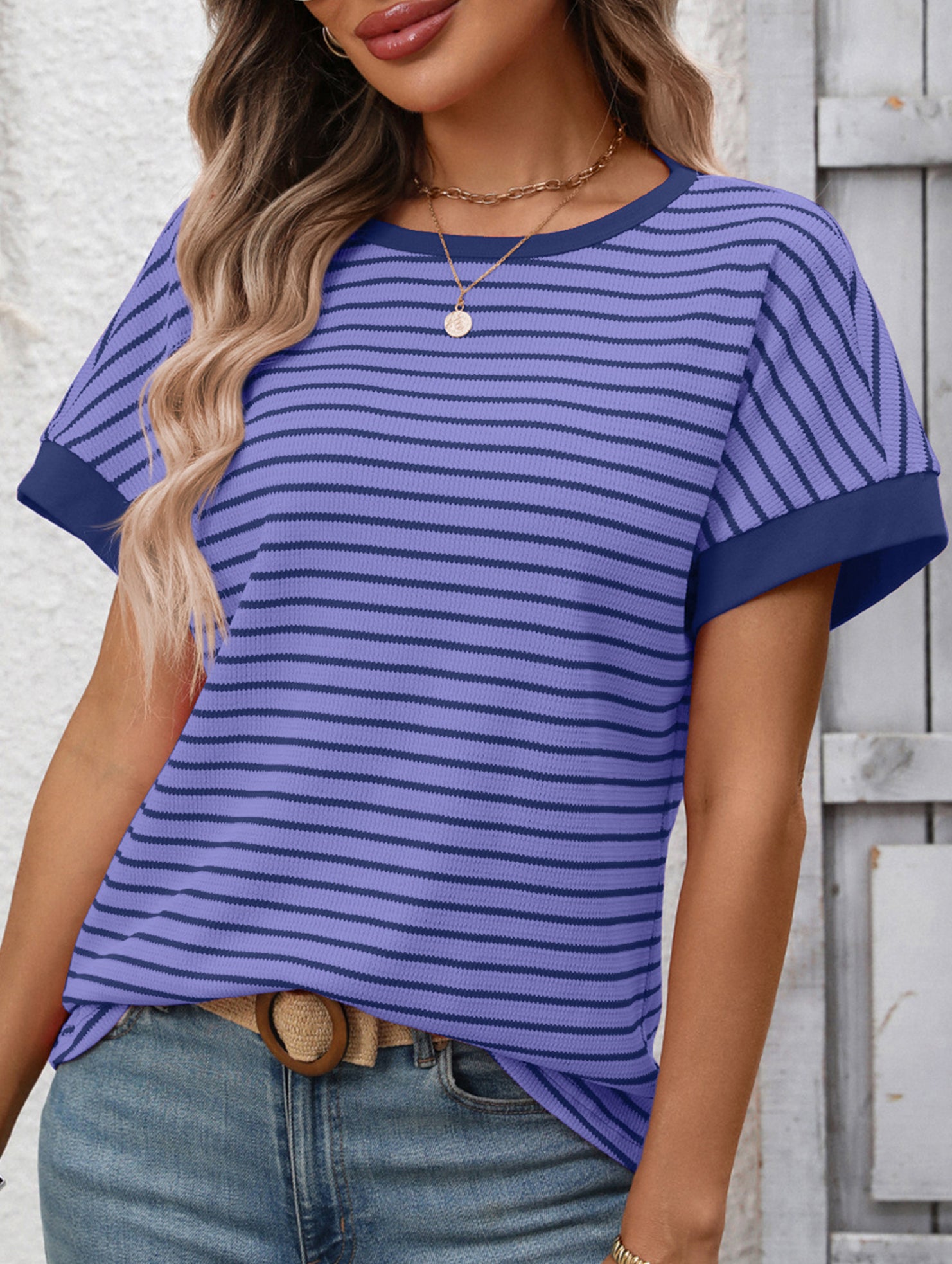 Crew Neck Patchwork Short Sleeve T Shirt