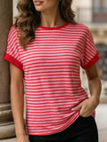 Crew Neck Patchwork Short Sleeve T Shirt