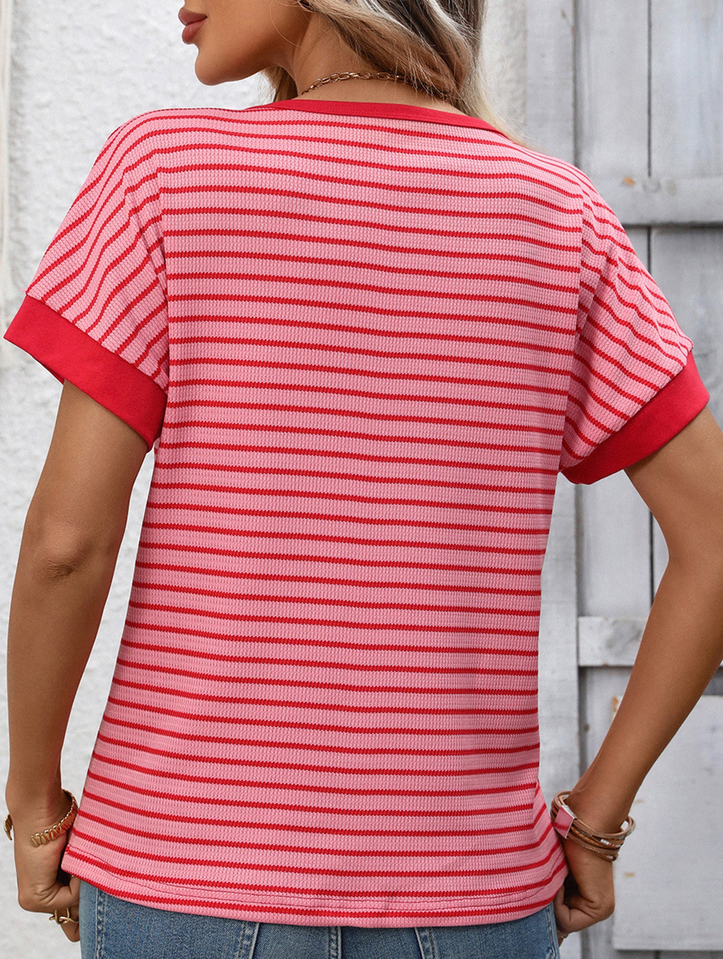 Crew Neck Patchwork Short Sleeve T Shirt