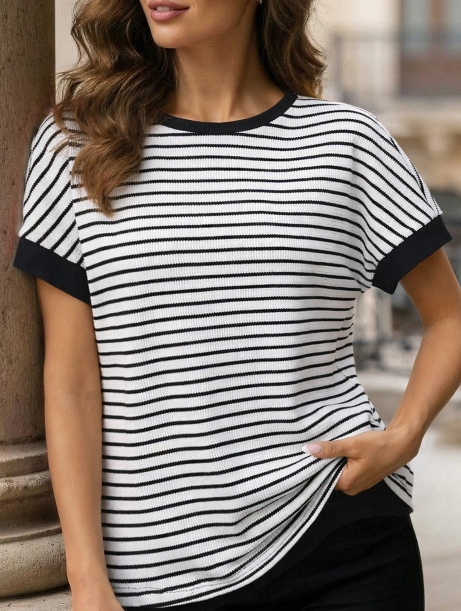 Crew Neck Patchwork Short Sleeve T Shirt