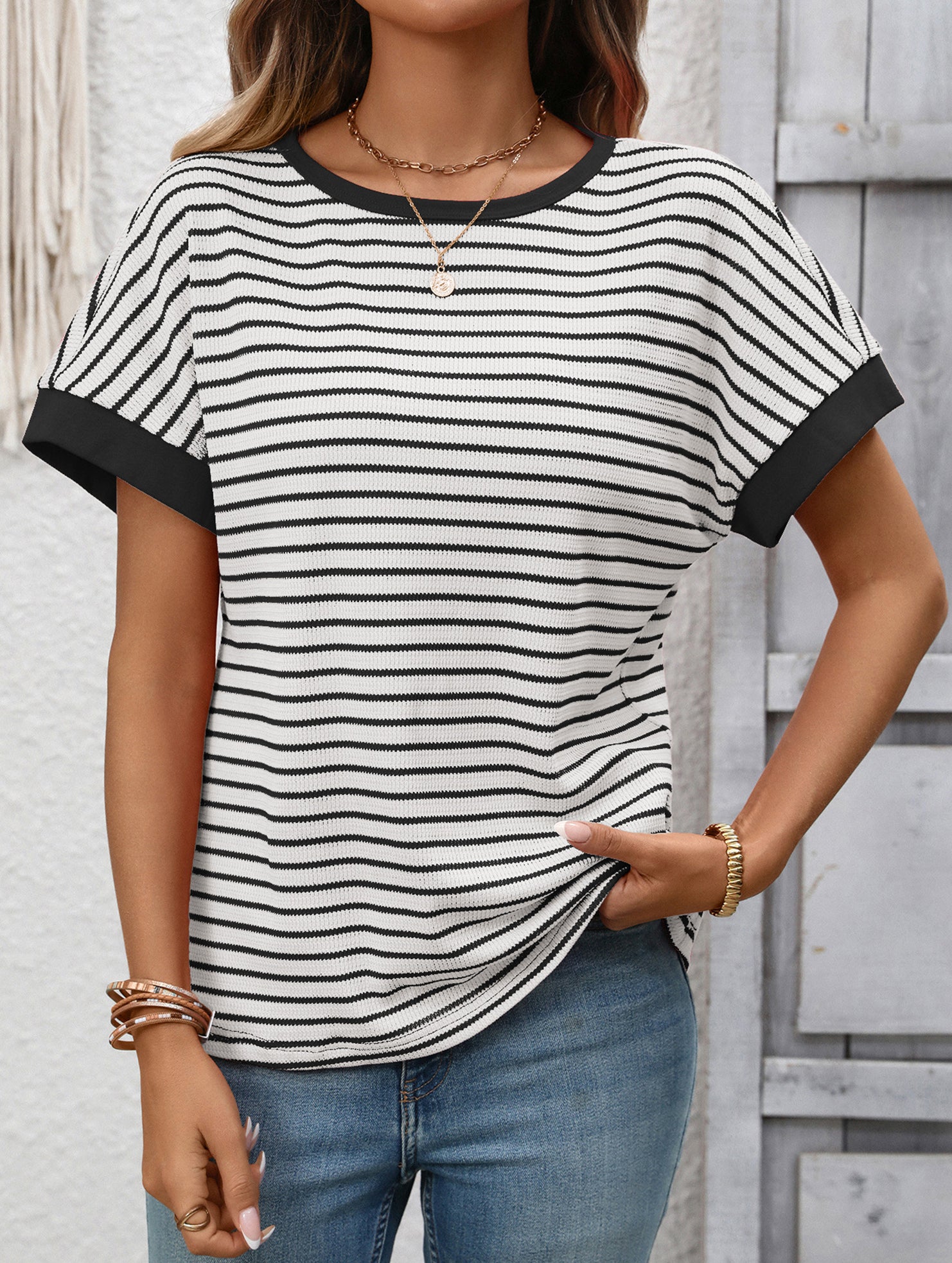 Crew Neck Patchwork Short Sleeve T Shirt