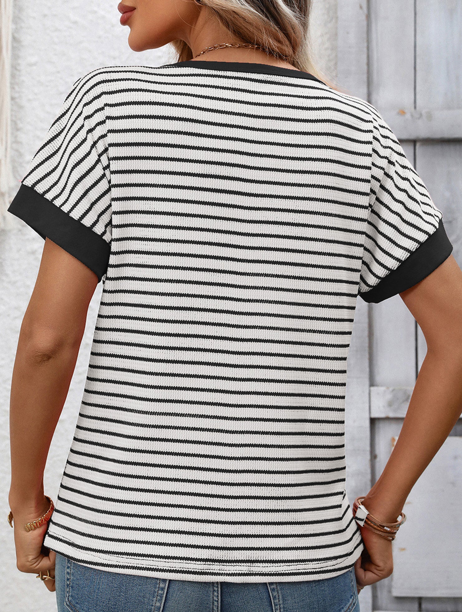 Crew Neck Patchwork Short Sleeve T Shirt