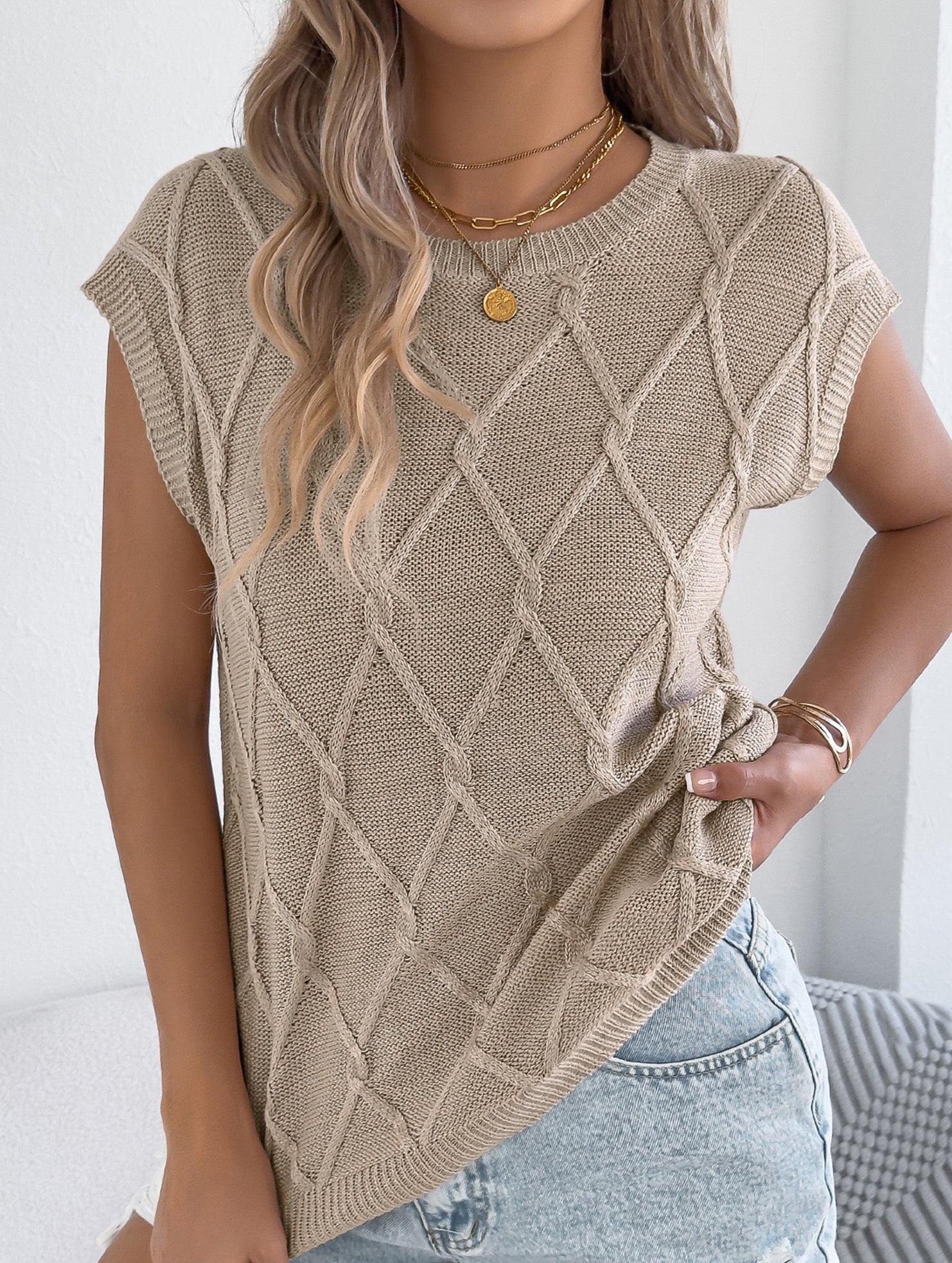 Solid Cable Knit Batwing Sleeve Sweater