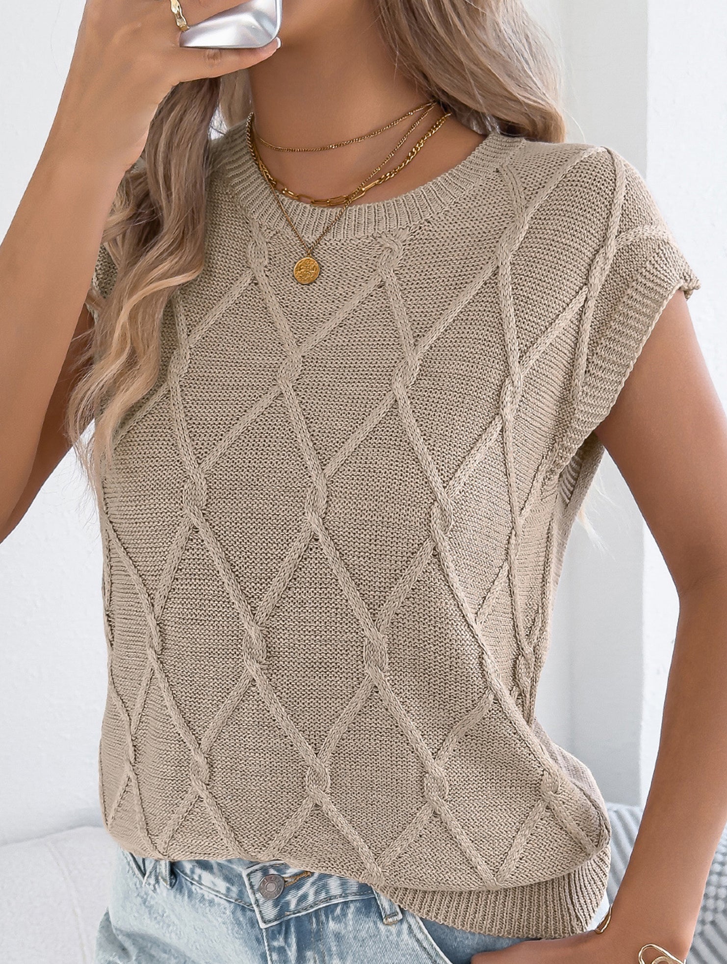 Solid Cable Knit Batwing Sleeve Sweater