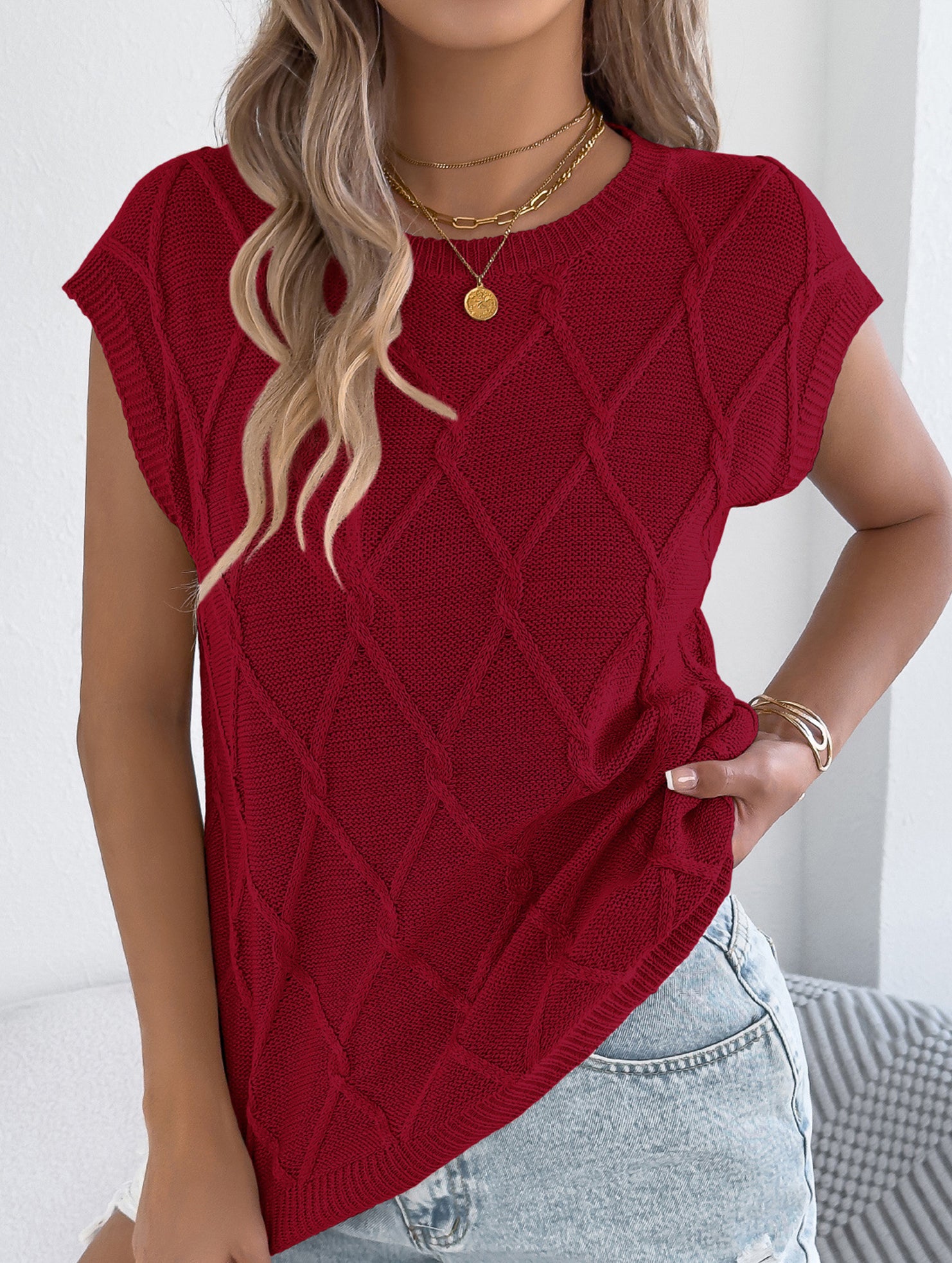 Solid Cable Knit Batwing Sleeve Sweater