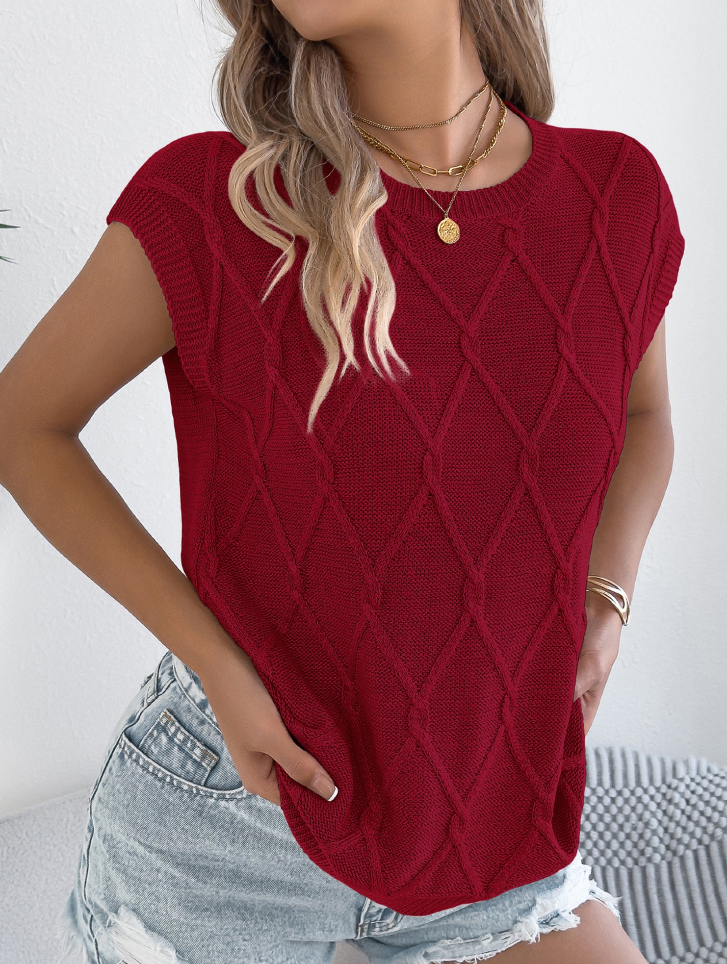 Solid Cable Knit Batwing Sleeve Sweater
