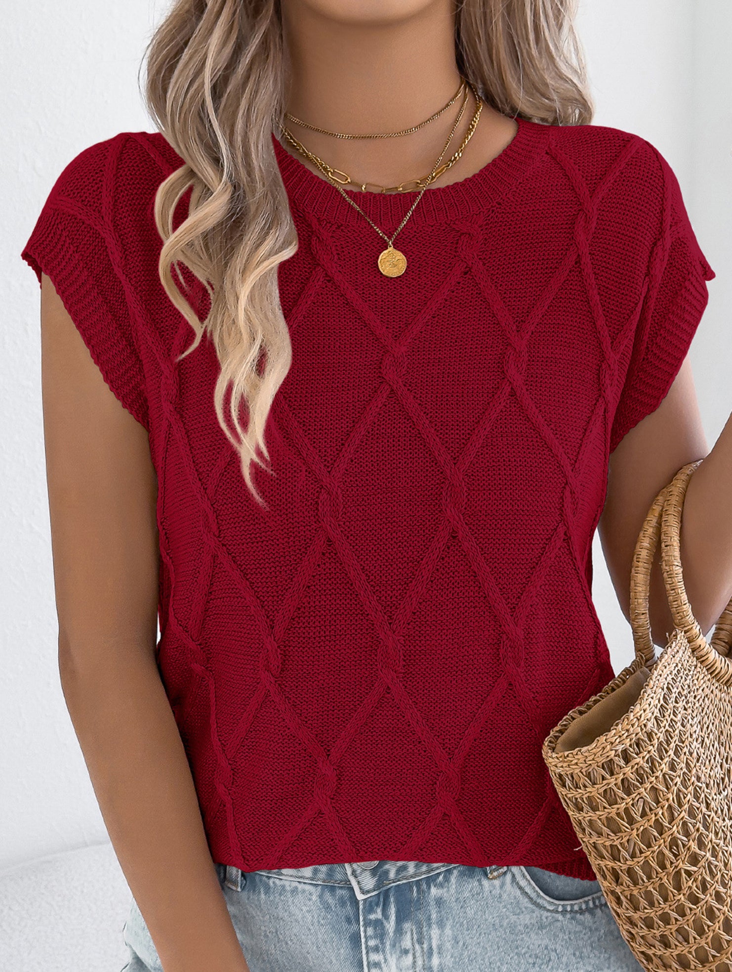 Solid Cable Knit Batwing Sleeve Sweater