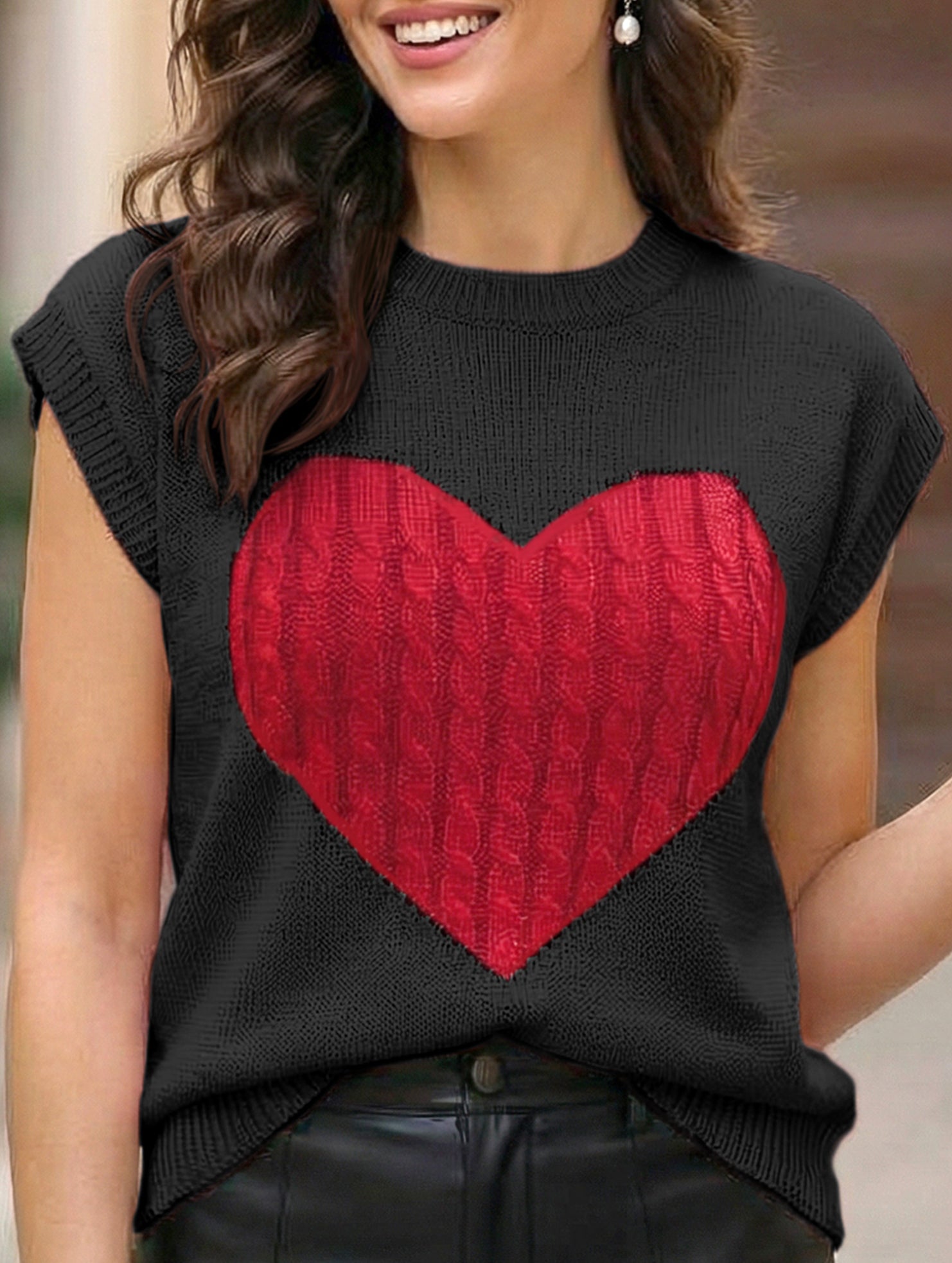 Contrast Heart Loose Knit Sweater