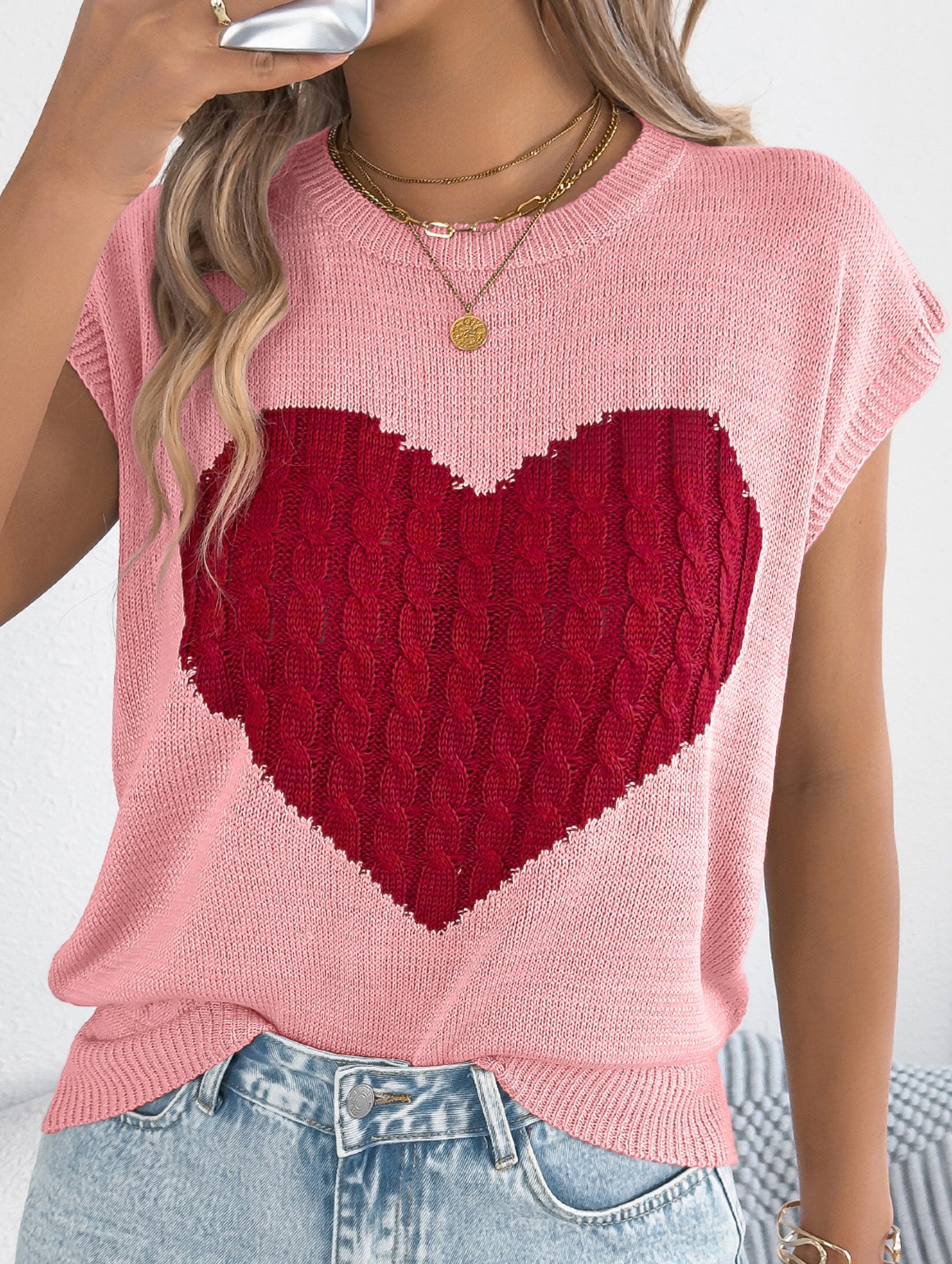 Contrast Heart Loose Knit Sweater