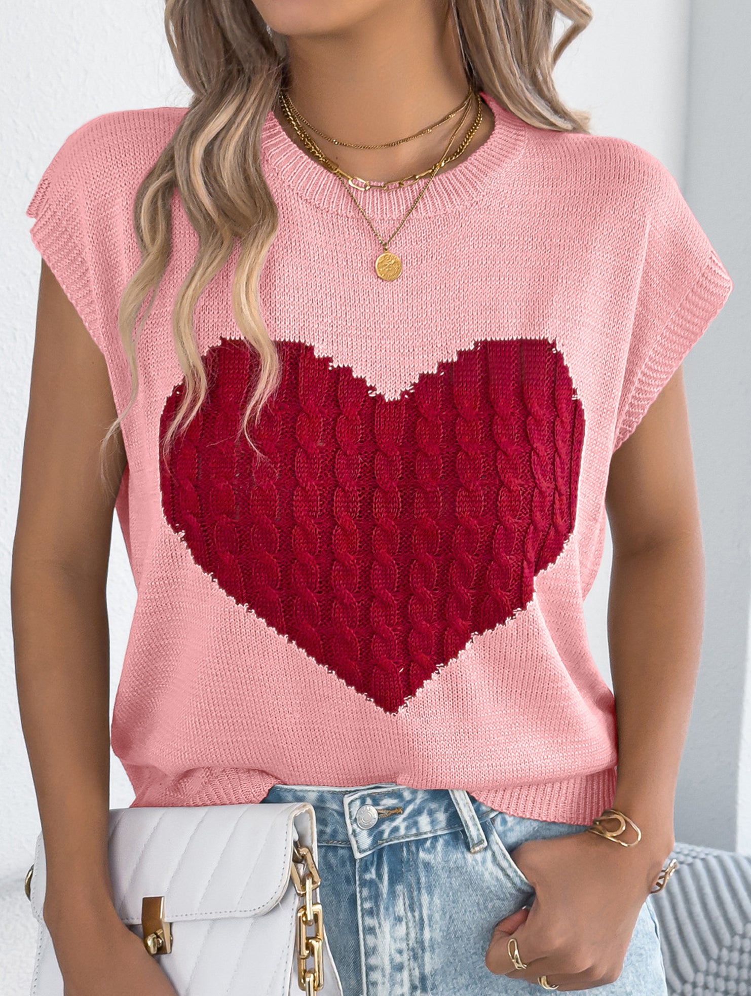 Contrast Heart Loose Knit Sweater