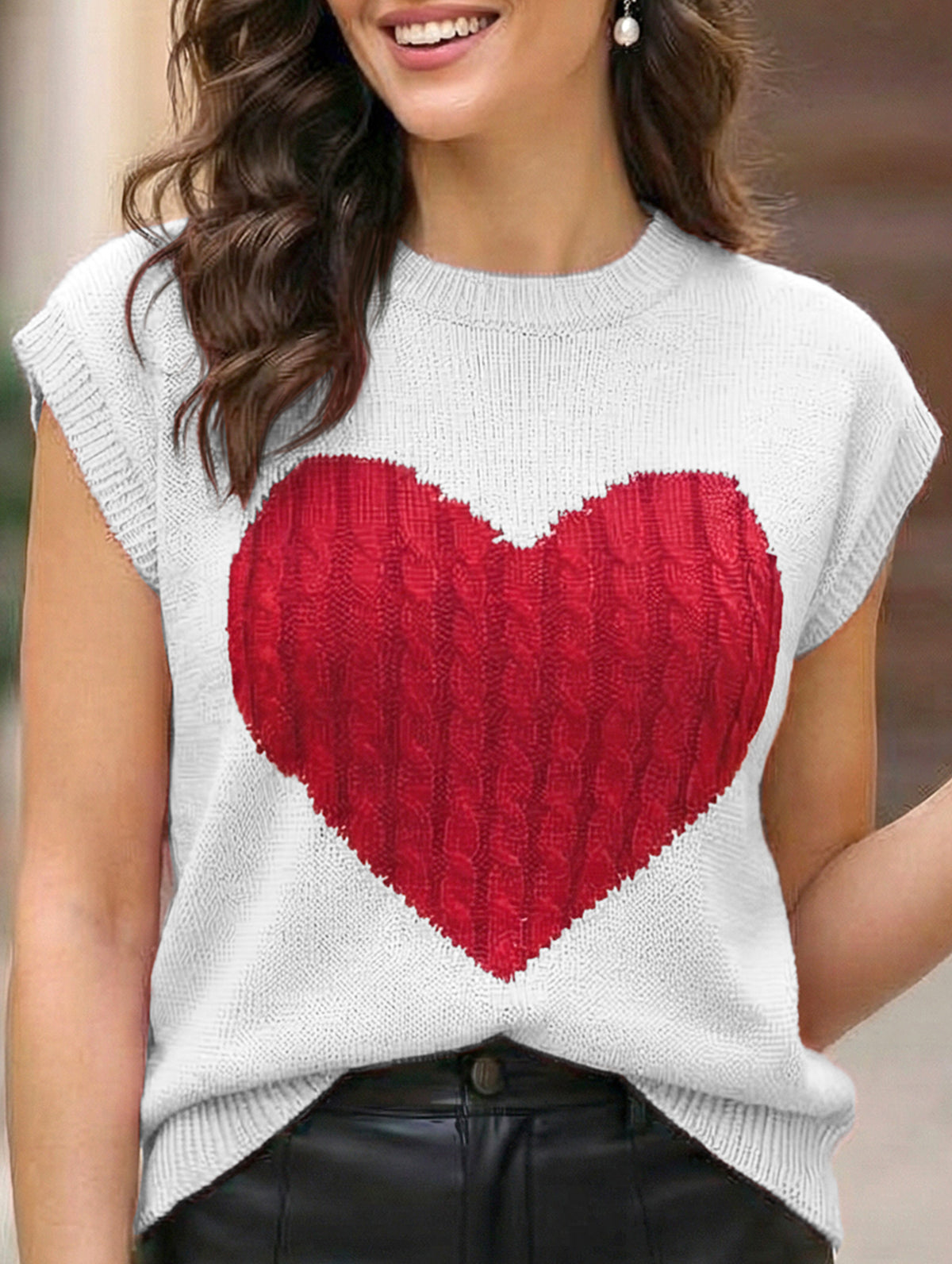 Contrast Heart Loose Knit Sweater