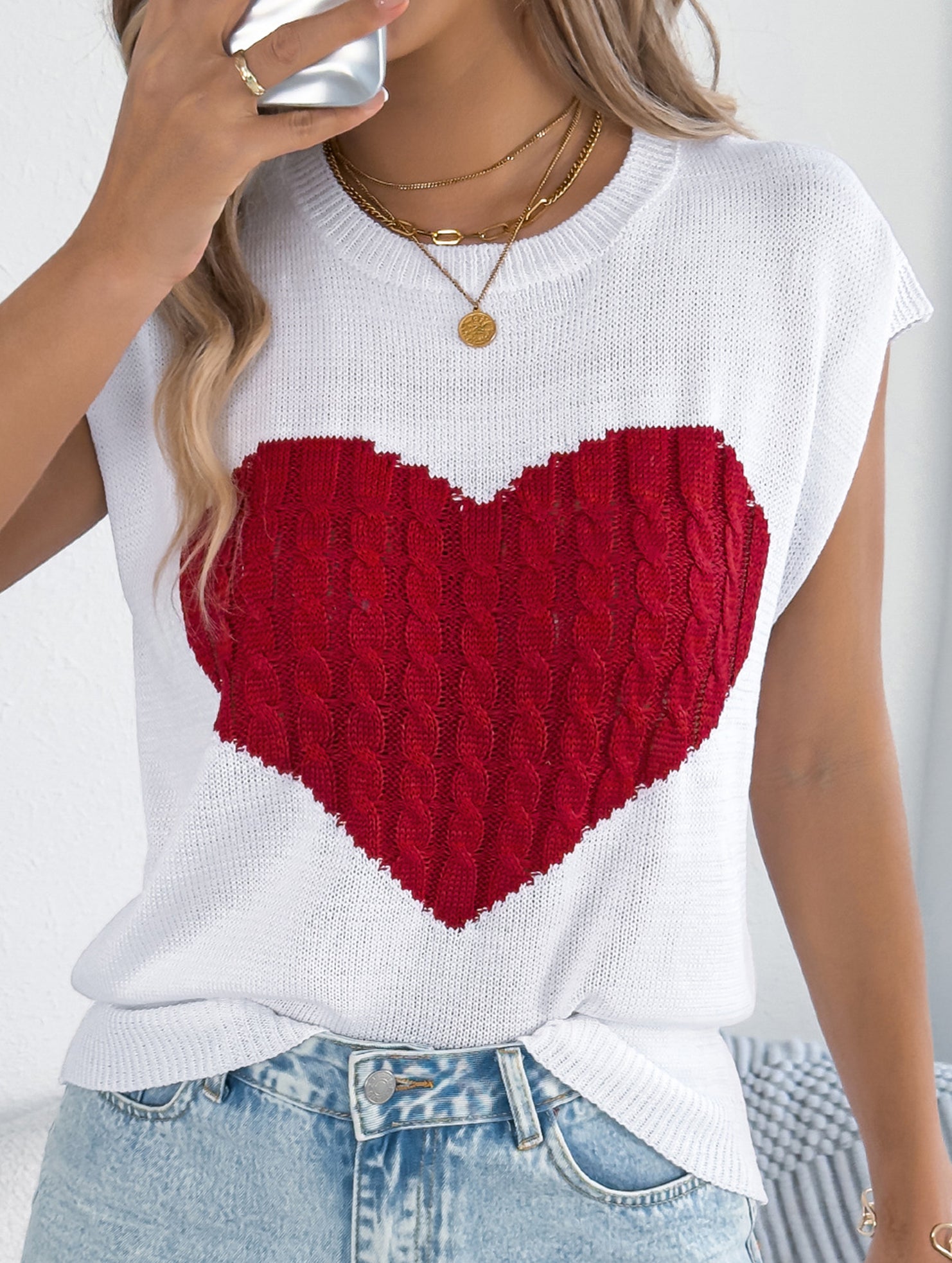 Contrast Heart Loose Knit Sweater