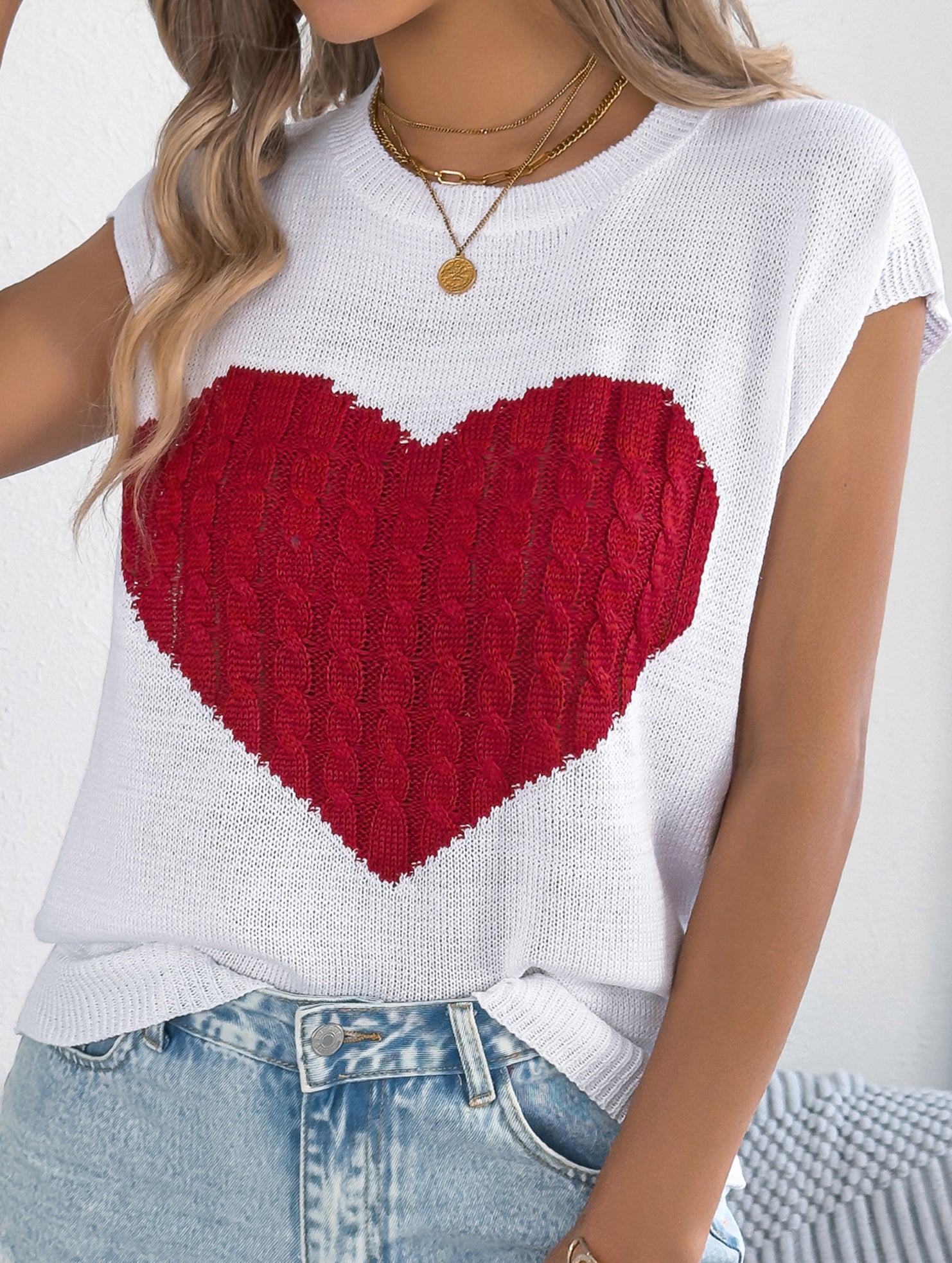 Contrast Heart Loose Knit Sweater
