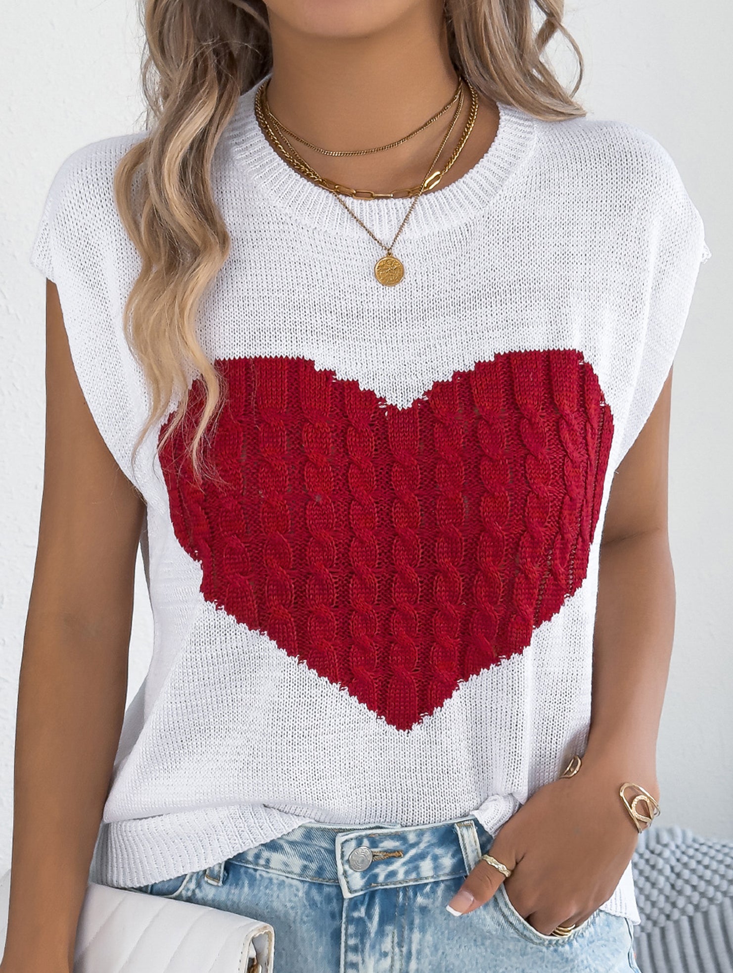 Contrast Heart Loose Knit Sweater