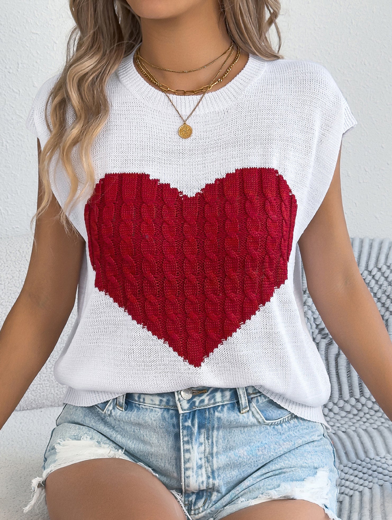 Contrast Heart Loose Knit Sweater