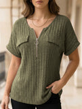 Plus Size Ribbed V Neck Knit Top