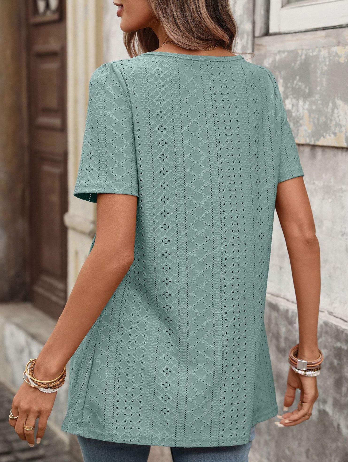 Square Neck Button Loose Tee
