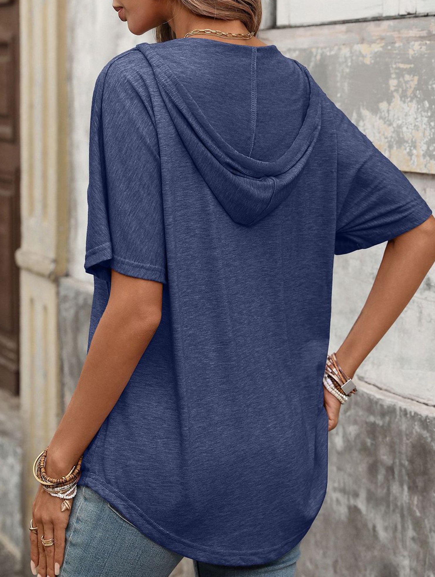 Solid V Neck Loose Short Sleeve Tee