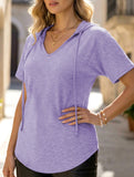 Solid V Neck Loose Short Sleeve Tee