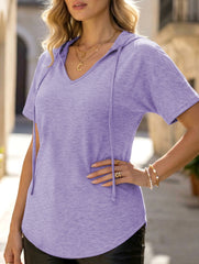 Solid V Neck Loose Short Sleeve Tee