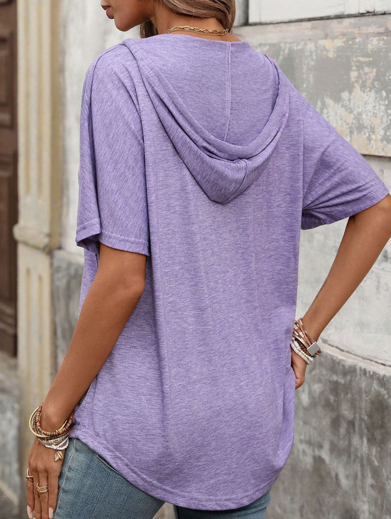 Solid V Neck Loose Short Sleeve Tee