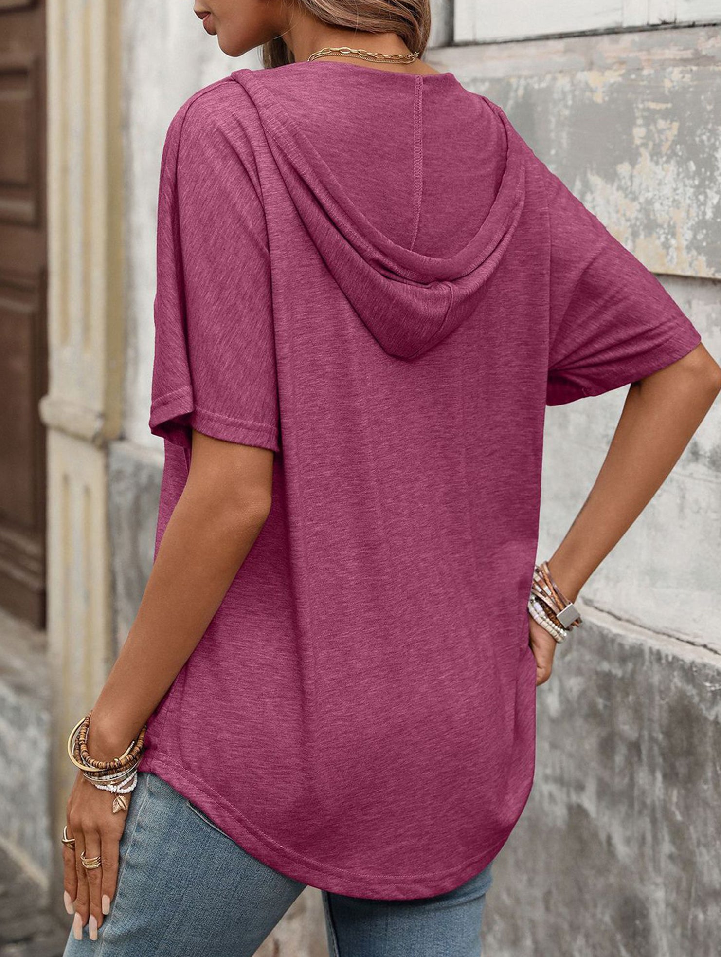 Solid V Neck Loose Short Sleeve Tee