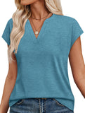 Solid V Neck Casual Short Sleeve Top