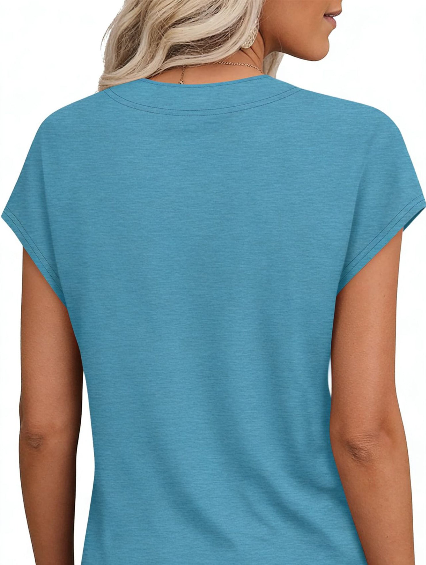 Solid V Neck Casual Short Sleeve Top