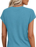 Solid V Neck Casual Short Sleeve Top
