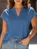 Solid V Neck Casual Short Sleeve Top