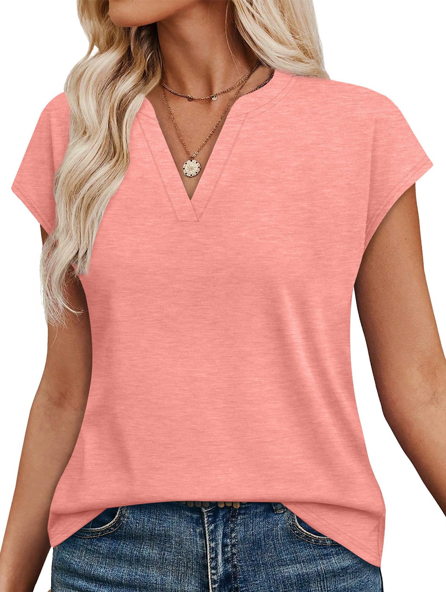 Solid V Neck Casual Short Sleeve Top