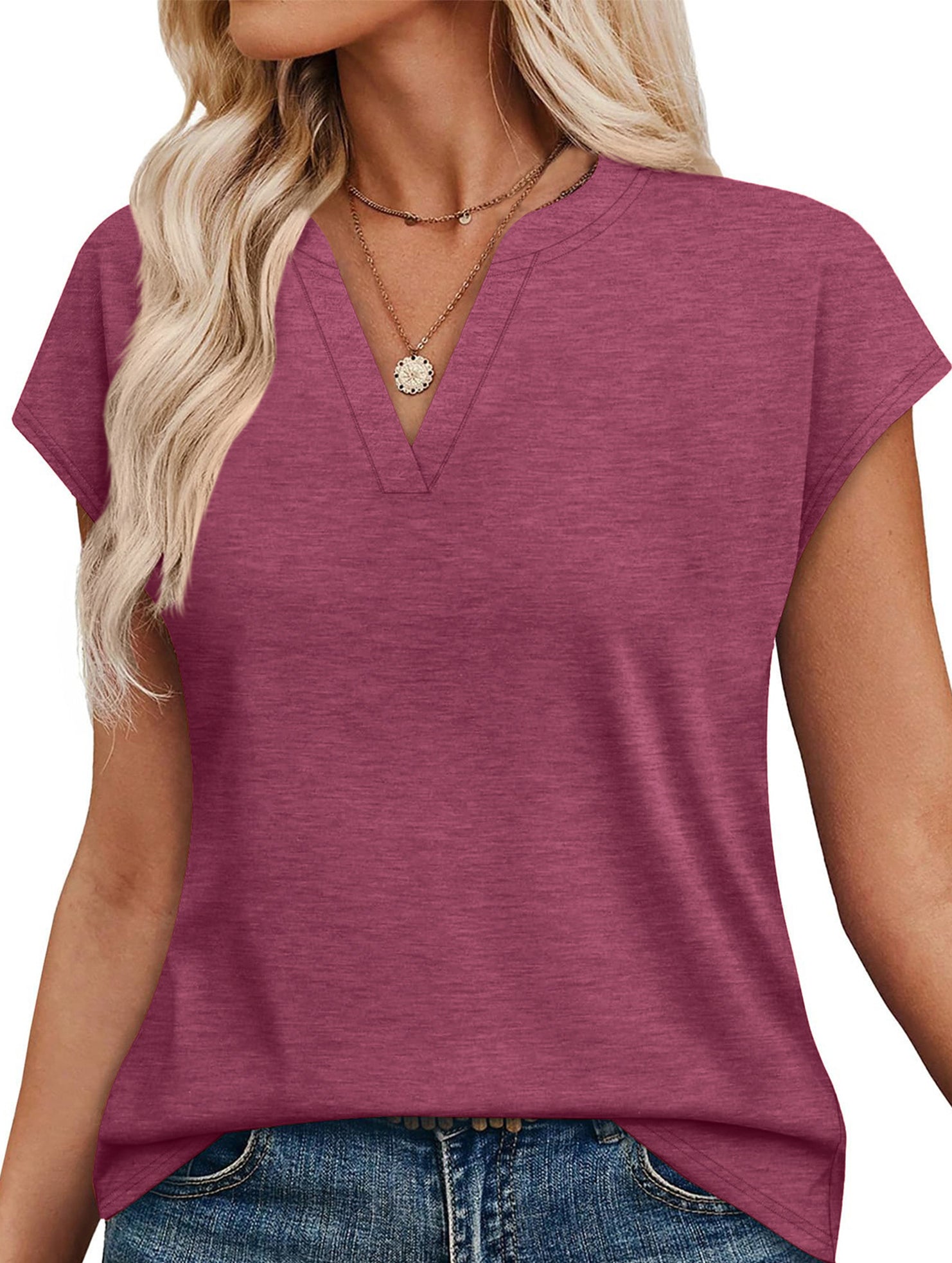 Solid V Neck Casual Short Sleeve Top