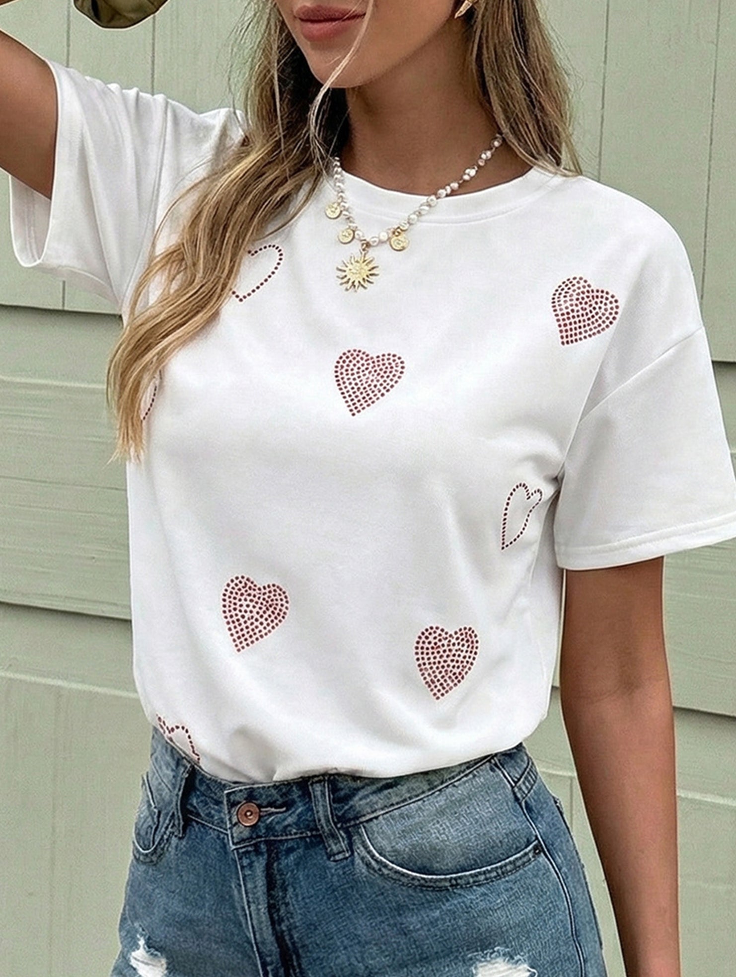 Heart Rhinestone Loose Tee