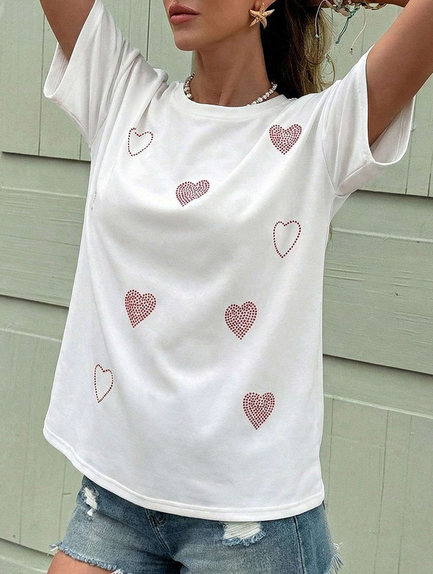 Heart Rhinestone Loose Tee
