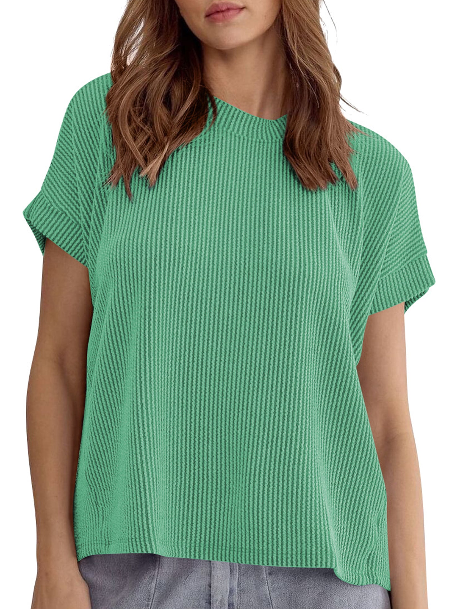 Ribbed Knit Crew Neck Tee