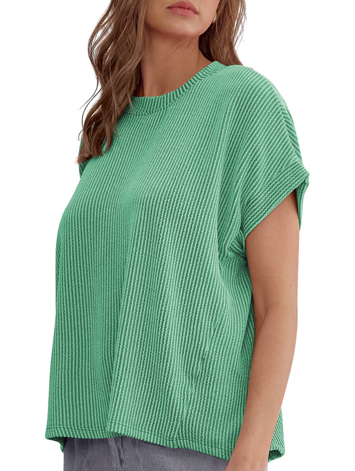 Ribbed Knit Crew Neck Tee