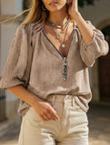 Zip V Neck Short Sleeve Tee