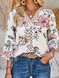 V Neck Lace Flare Sleeve Top