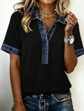 Denim Patch Knit Top