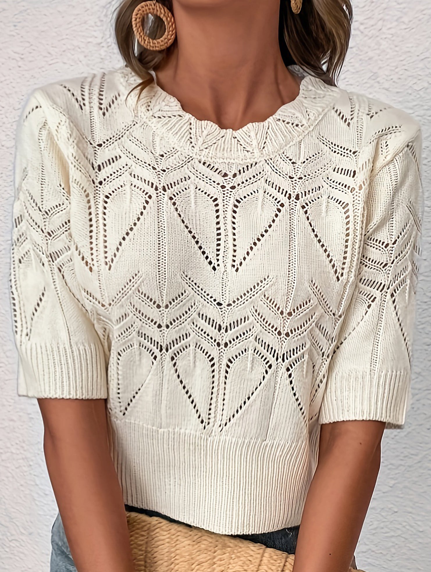 French Crochet Short Sleeve Knit Top