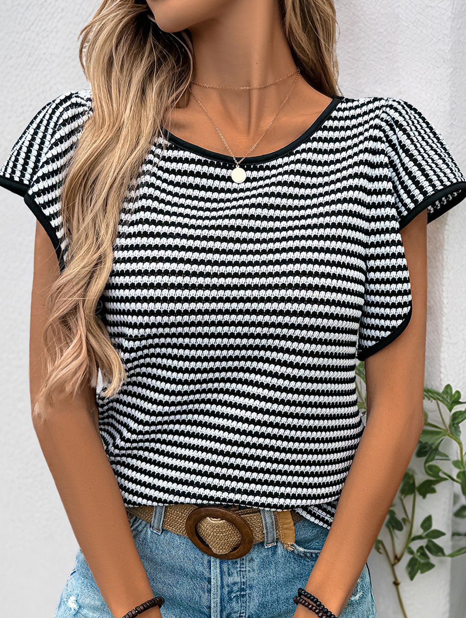 Stripe Flutter Sleeve Casual Tee