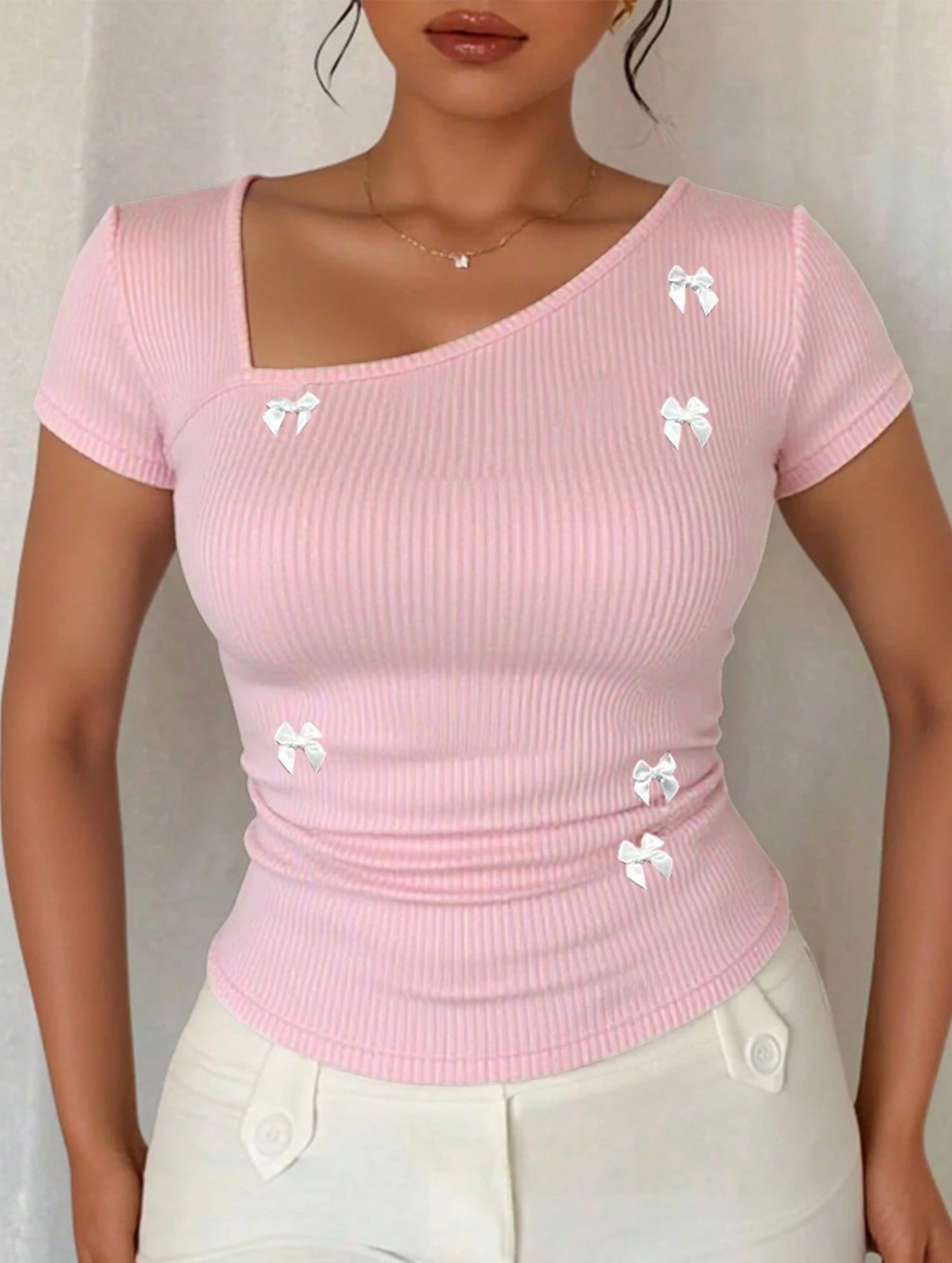 Bow One Shoulder Slim Fit Tee