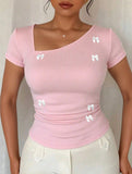 Bow One Shoulder Slim Fit Tee