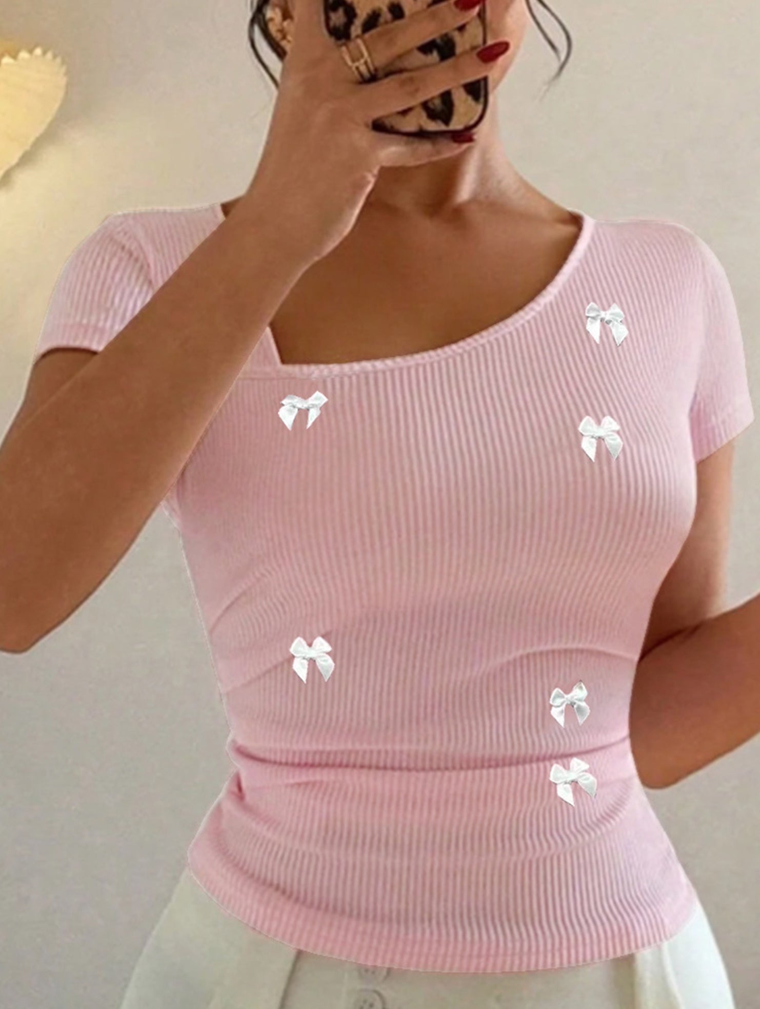 Bow One Shoulder Slim Fit Tee