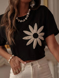 Embroidery Ruched Short Sleeve Tee