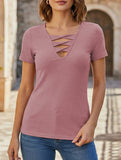 V Neck Tie Short Sleeve Tee