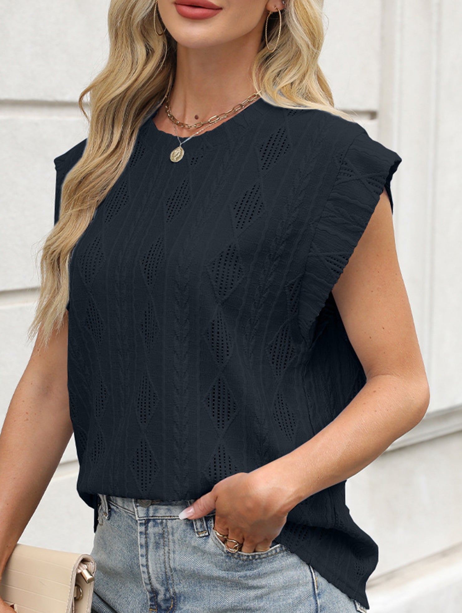 Jacquard Crewneck Loose Tee