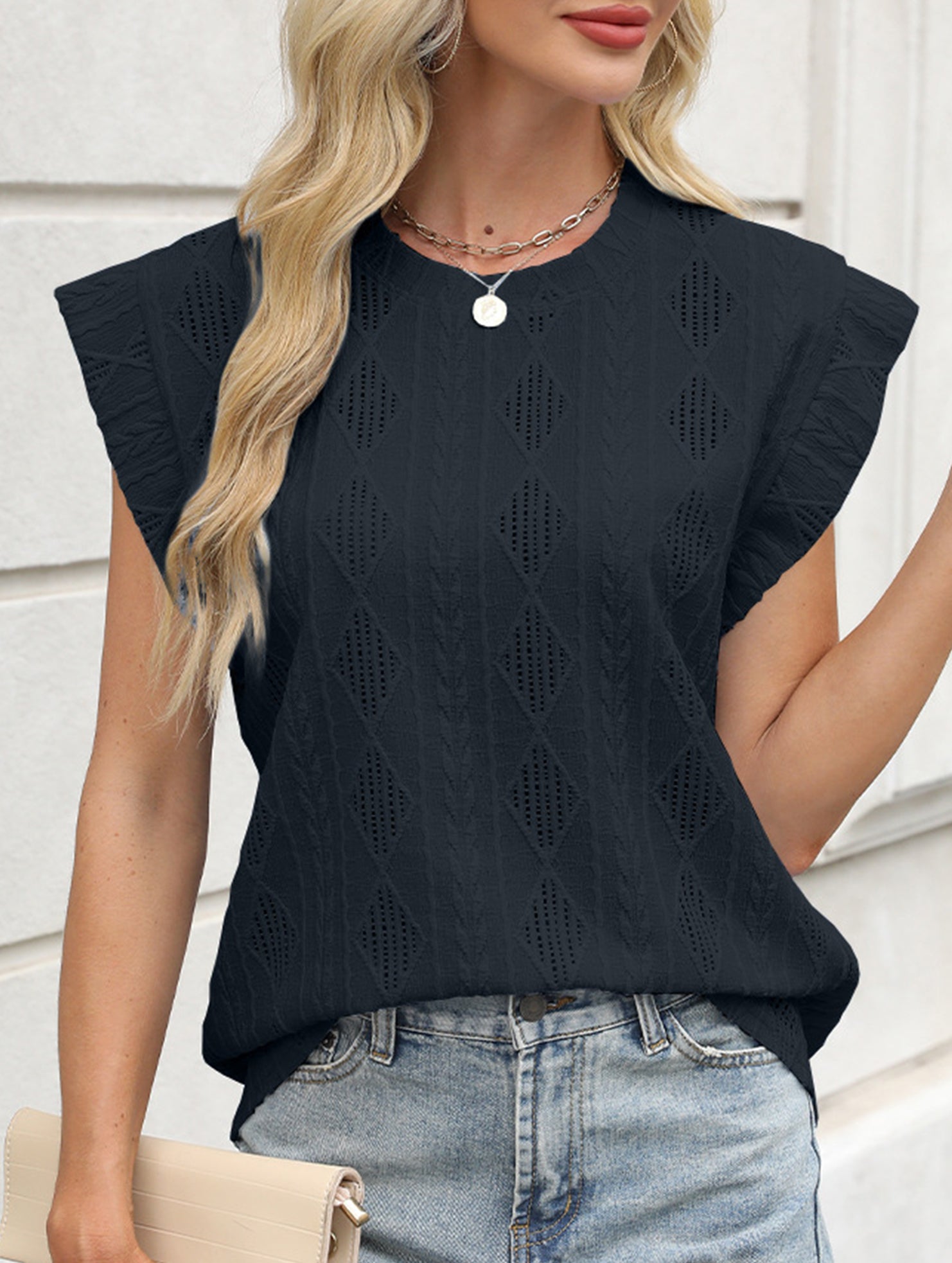 Jacquard Crewneck Loose Tee