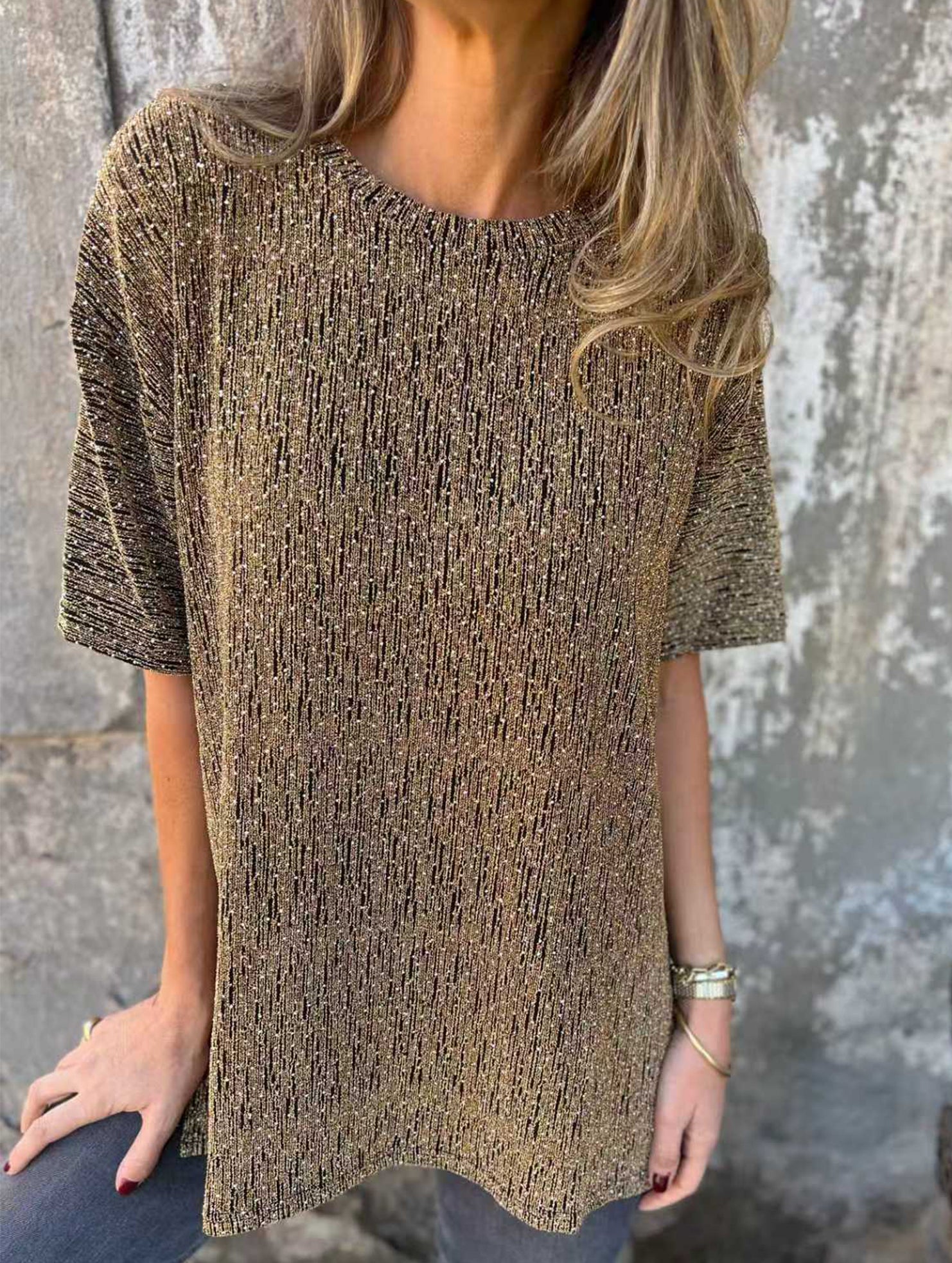 Shiny Thread Crewneck Tee